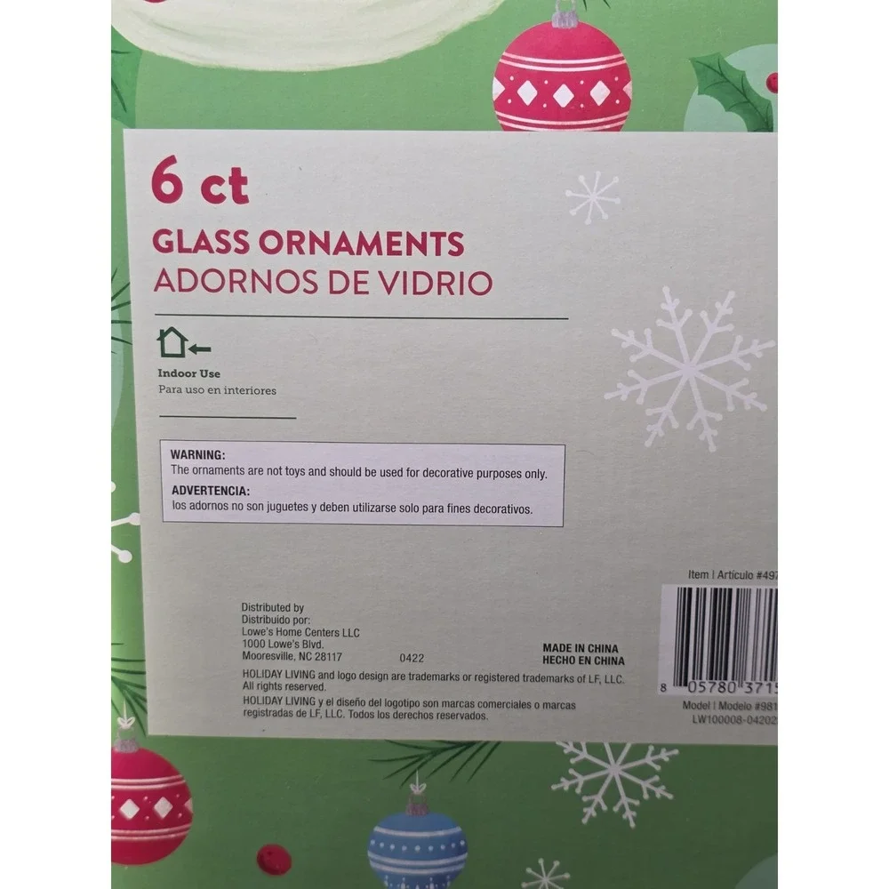 Holiday Living 6 -Pack Multiple colors/finishes Ball